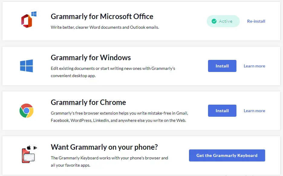 Aplicaciones donde las personas pueden usar Grammarly
